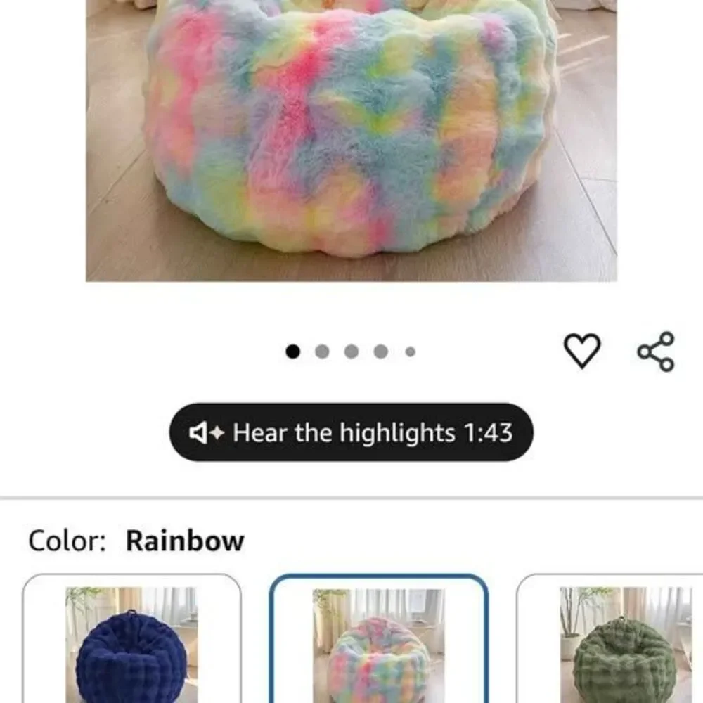 Rainbow Faux Fur Bean Bag Chair Cover